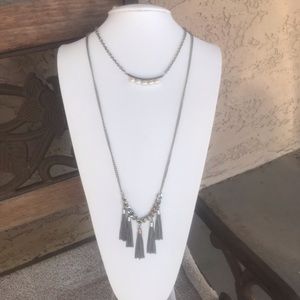 Silver Tassel and Pearl Necklace & Earring Set